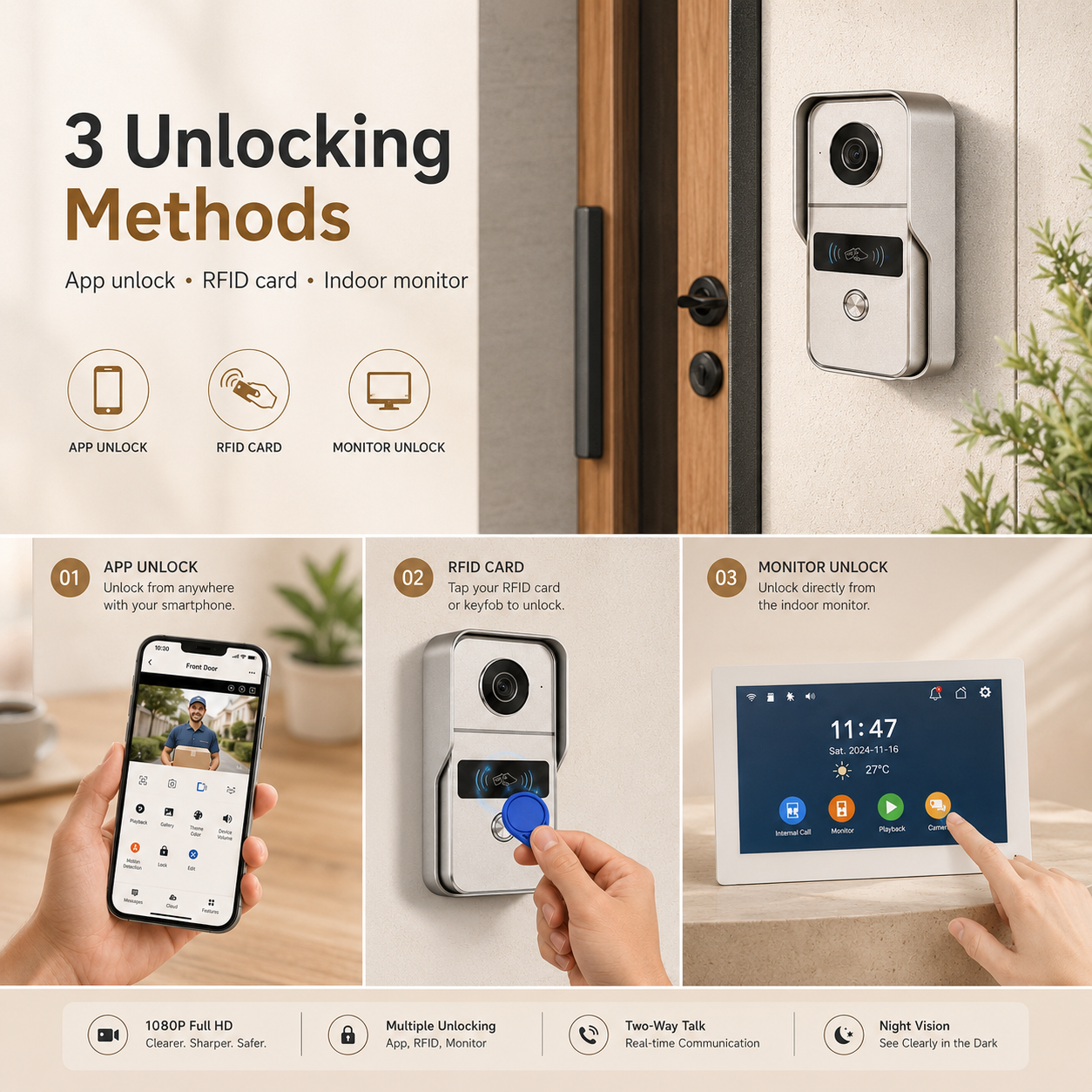 Smart Intercom 2-Wire (Videoportero 1080P WiFi con Pantalla Táctil)