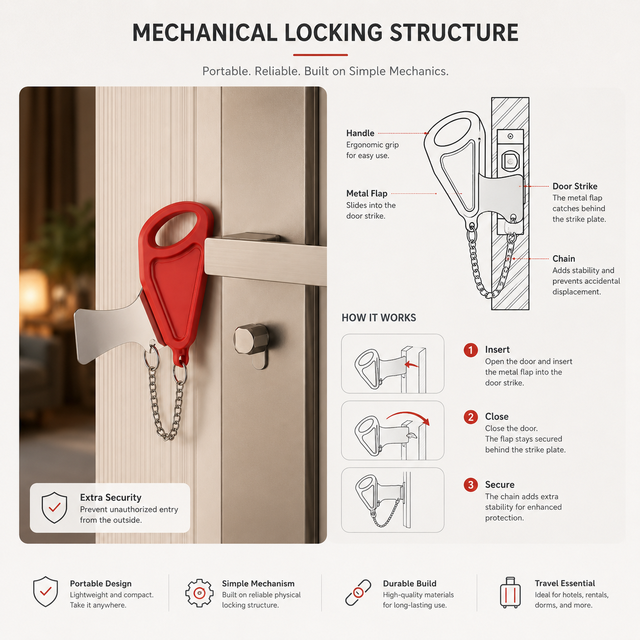 TravelLock™ – Cerradura Portátil de Seguridad para Puertas