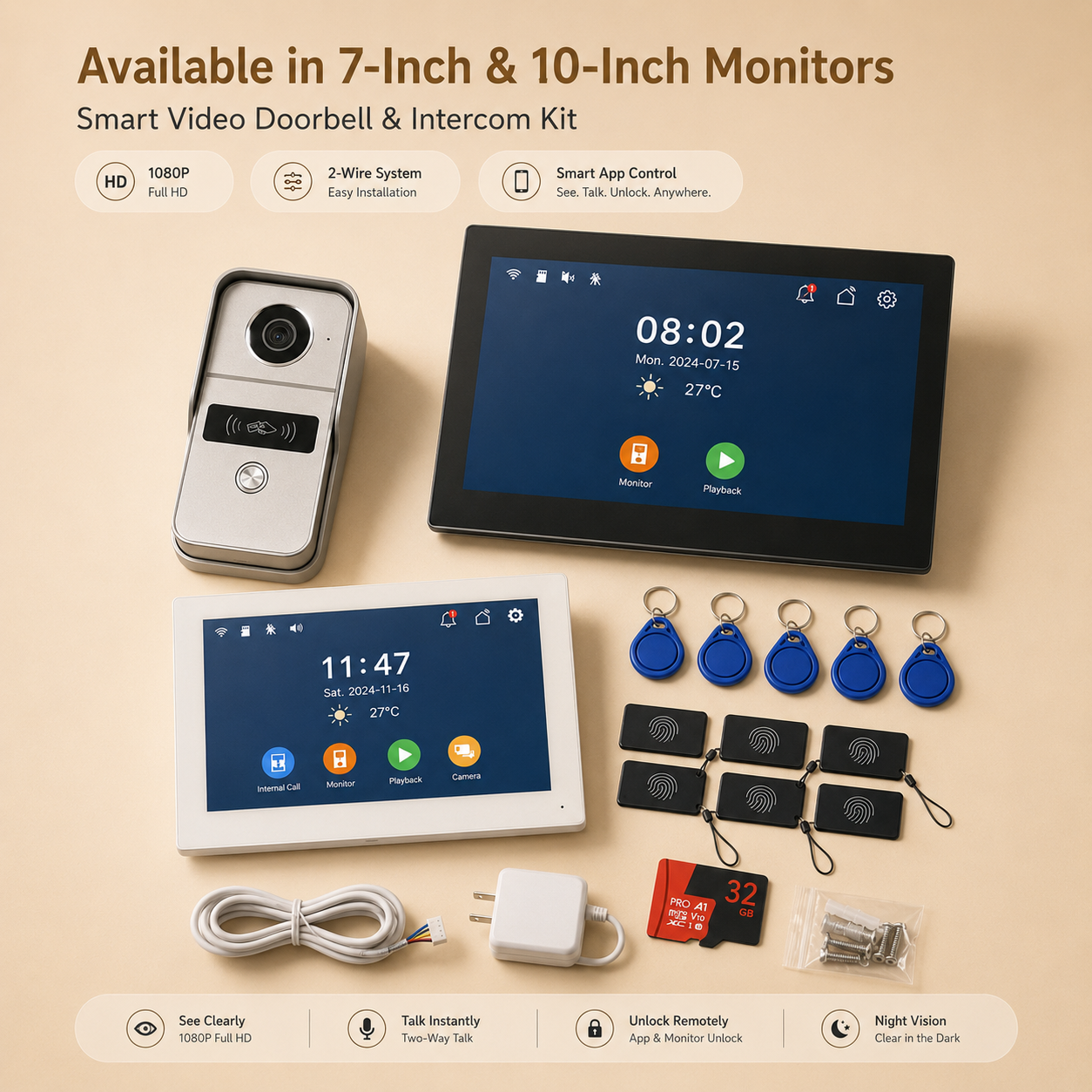 Smart Intercom 2-Wire (Videoportero 1080P WiFi con Pantalla Táctil)