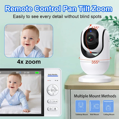 7'' Video Baby Monitor No WiFi Night Vision Two Way Audio Kids Surveillance Camera PTZ Home Security Cam With Temperture Display