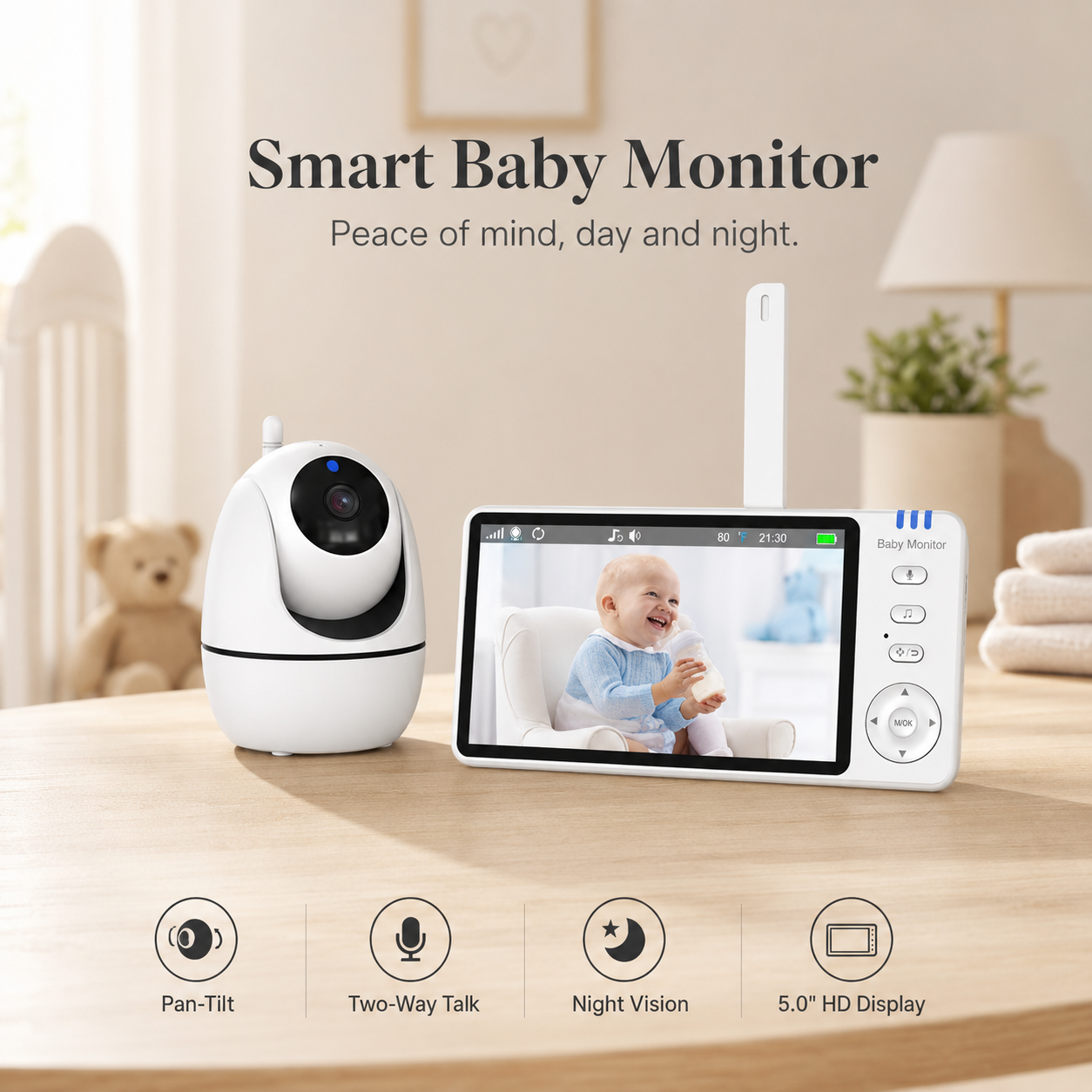 ComfortView 5" Smart Baby Monitor (Pantalla HD y Cámara PTZ)